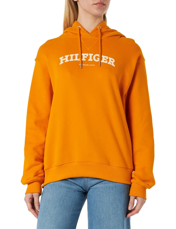 Tommy Hilfiger Women's REG MONOTYPE FLOCK HOODIE Rich Ochre L