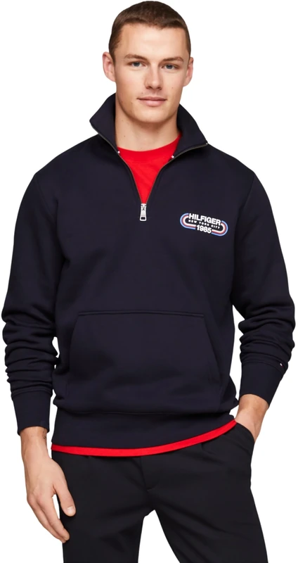 Tommy Hilfiger Men's Hilfiger Track Graphic Half Zip Mw0mw34382 1/2 Zip, Blue (Desert Sky), S