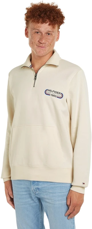 Tommy Hilfiger Men's Hilfiger Track Graphic Half Zip Mw0mw34382 1/2 Zip, Beige (Calico), S