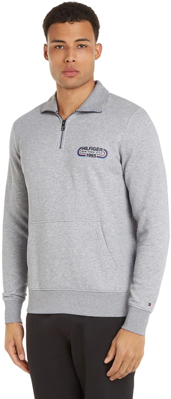 Tommy Hilfiger Men's HILFIGER TRACK GRAPHIC HALF ZIP Light Grey Heather S
