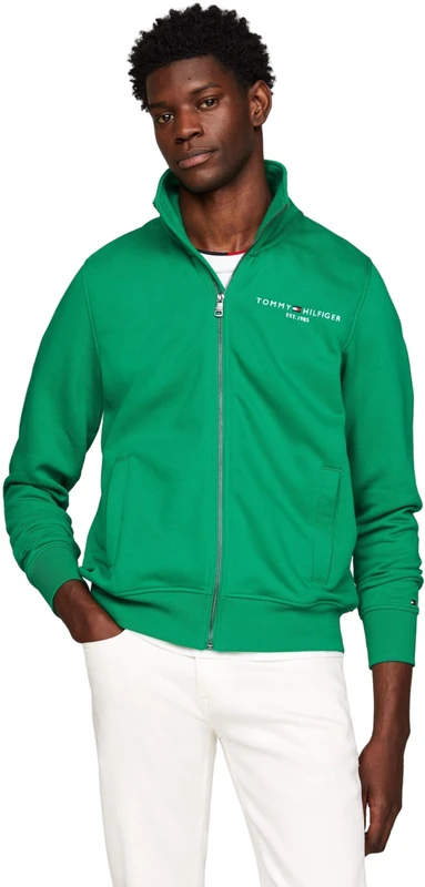 Tommy Hilfiger Men Tommy Logo Knitted Cardigan with Zip, Green (Olympic Green), XS