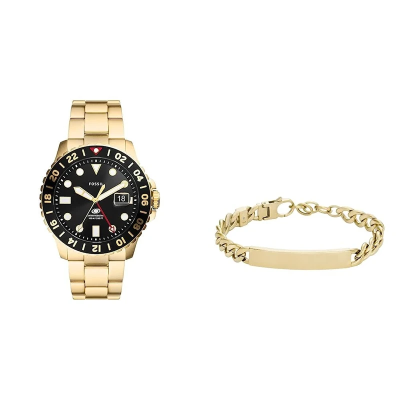 Fossil Men Analogue Quartz Watch with Stainless Steel Strap + Bracelet for Men Drew Collection Jewel Made of Stainless Steel Gold and Length: 185 mm +15 mm, Thickness: 44.4 mm, Height: 16.7 m