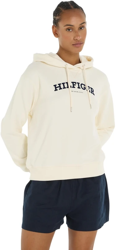Tommy Hilfiger Women's Crv Monotype Varsity Hoodie Ww0ww42519 Hoodies, Beige (Calico), 52