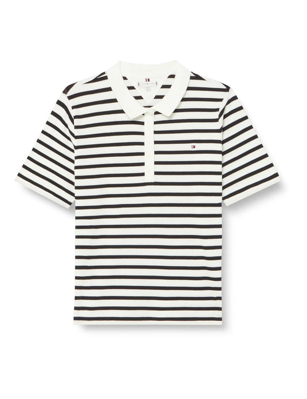 Tommy Hilfiger Women's CRV 1985 Reg Pique STP Polo Ss Ww0ww42755 S/S Polos, White (Breton Ecru/Desert Sky), 48