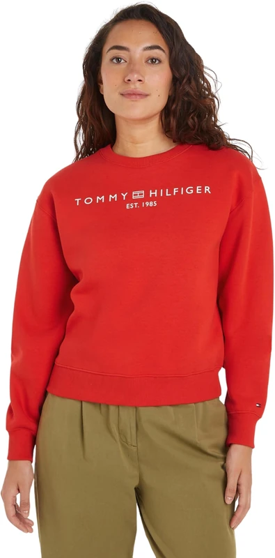 Tommy Hilfiger Women's MDRN REG CORP LOGO C-NK SWTSHRT Fierce Red XXL