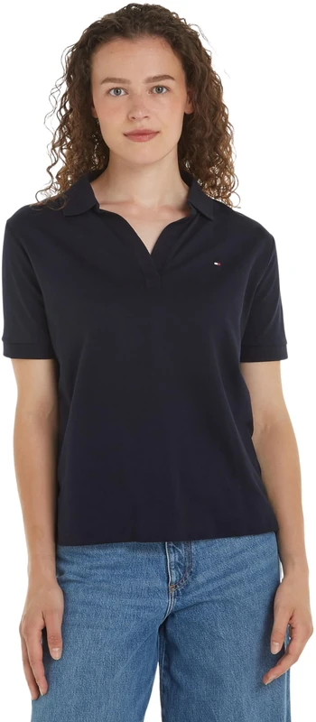 Tommy Hilfiger Women RLX Open Placket Lyocell Polo Ss S/S Polos, Blue, XL