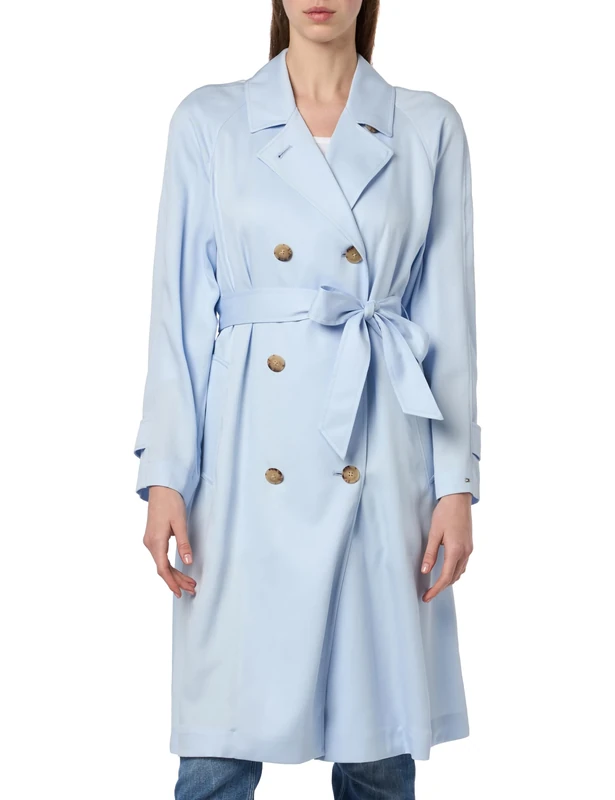 Tommy Hilfiger Women's Tencel Blend Fluid Trench Ww0ww41900 Woven Coats, Blue (Breezy Blue), 38