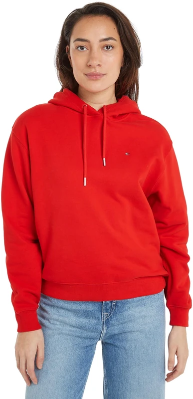 Tommy Hilfiger Women's CRV REG FLAG ON CHEST HOODIE Fierce Red 46