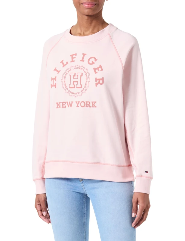 Tommy Hilfiger Women's REG VARSITY RAGLAN SWEATSHIRT Whimsy Pink XXS