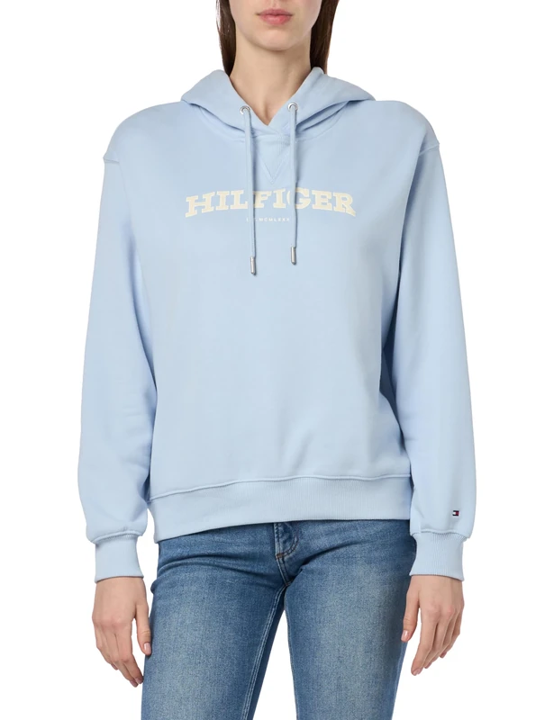 Tommy Hilfiger Women's REG MONOTYPE FLOCK HOODIE Breezy Blue S