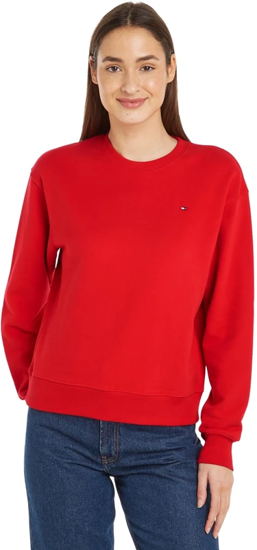 Tommy Hilfiger Women's REG FLAG ON CHEST SWTSHRT Fierce Red XXL