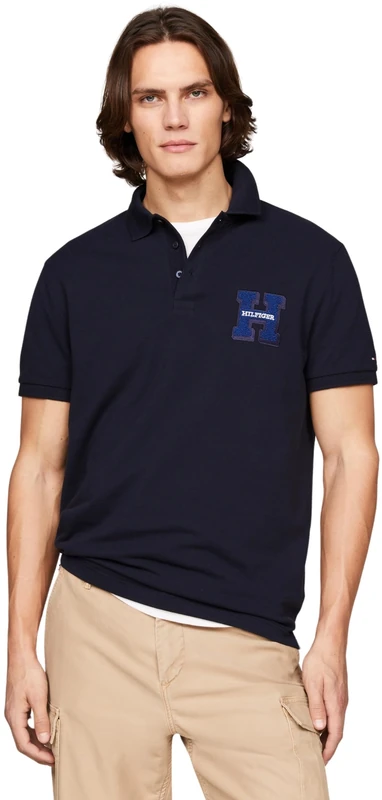 Tommy Hilfiger Men Boucle H Embro Reg Polo S/S Polos, Blue, XL
