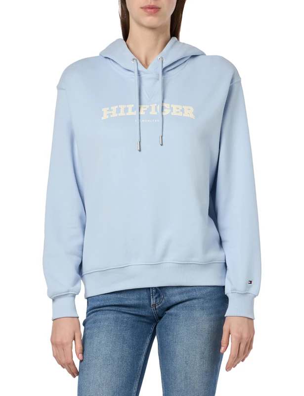 Tommy Hilfiger Women's REG MONOTYPE FLOCK HOODIE Breezy Blue XXL