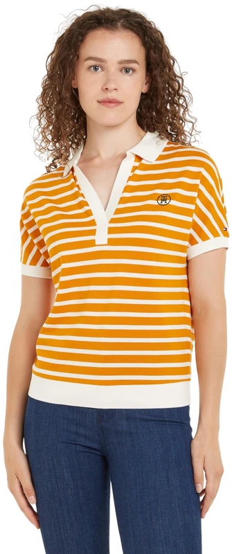 Tommy Hilfiger Women's RLX Lyocell SMD Polo Ss Ww0ww41889 S/S Polos, Orange (Breton Ecru/Rich Ochre), XL