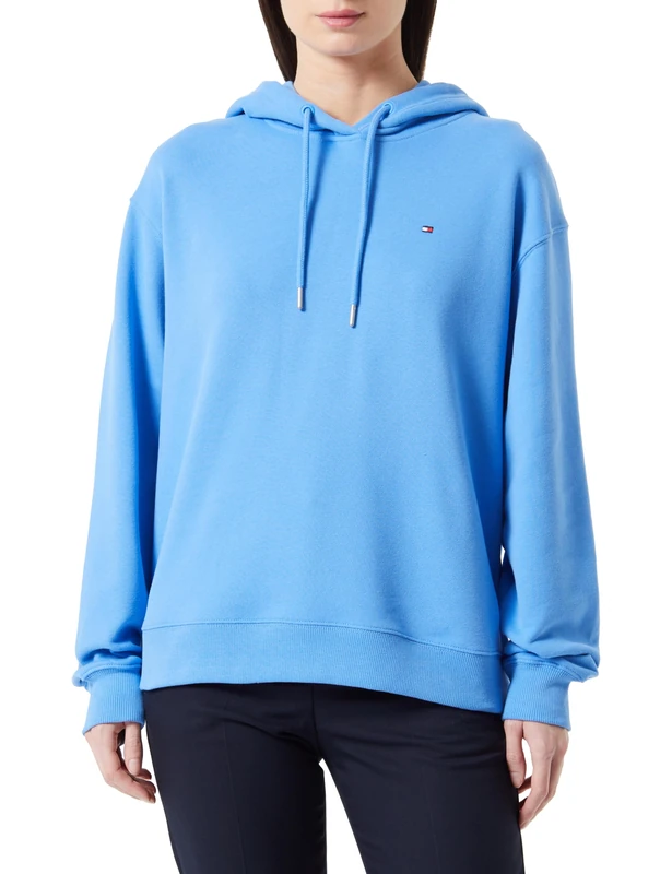 Tommy Hilfiger Women's CRV REG FLAG ON CHEST HOODIE Blue Spell 46