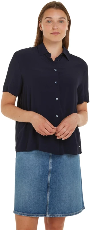 Tommy Hilfiger Women Shirt Essential Fluid Short-Sleeve, Blue (Desert Sky), 34