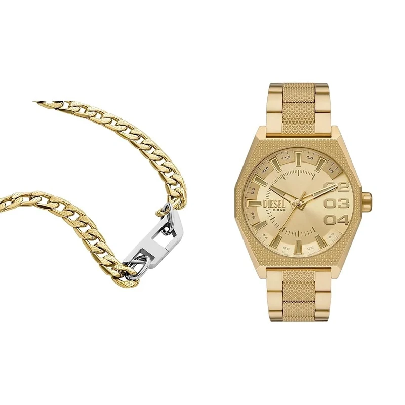Diesel Necklace Jewelry DX1438931 Brand, one size, Metal, No Gemstone + Men Analogue Quartz Watch with Stainless Steel Strap DZ2173 - Image 1