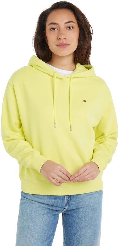 Tommy Hilfiger Women's CRV REG FLAG ON CHEST HOODIE Yellow Tulip 52