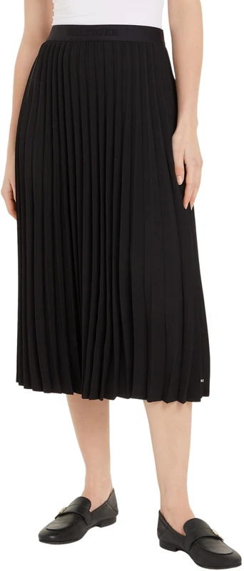 Tommy Hilfiger Women’s Twill Pleated Midi Skirt, Black (Black), 8