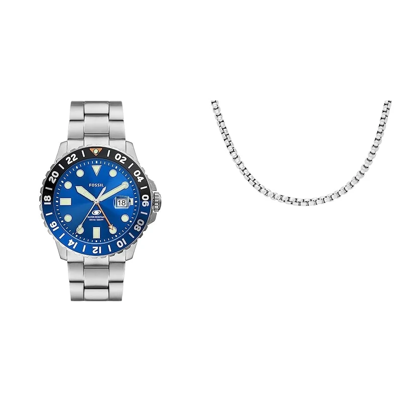 Fossil Men Analogue Quartz Watch with Stainless Steel Strap FS5991 + JF04505040 Men's Necklace Stainless Steel Silver 51 cm, Stainless Steel