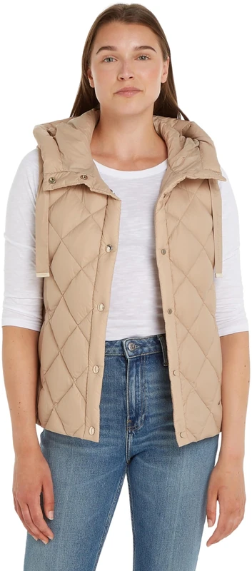 Tommy Hilfiger Women's Classic Lw Down Quilted Vest Ww0ww42463 Vests, Beige (Beige), XL