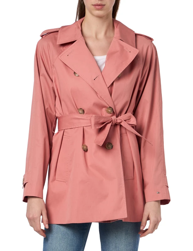 Tommy Hilfiger Women's COTTON SHORT TRENCH Teaberry Blossom 34 - Image 1