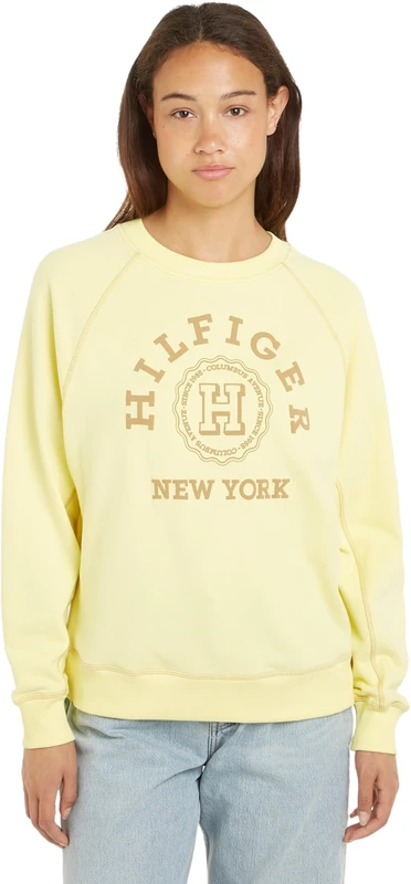 Tommy Hilfiger Women's REG VARSITY RAGLAN SWEATSHIRT Yellow Tulip L