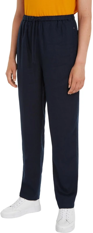 Tommy Hilfiger Women's Casual Linen Taper Pull on Pant Ww0ww41347 Woven Pants, Blue (Desert Sky), 44