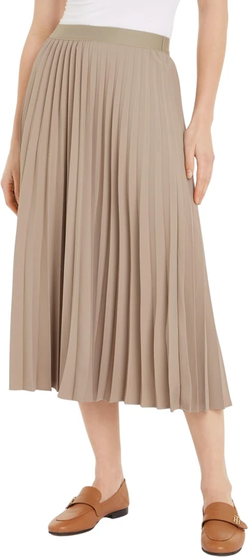 Tommy Hilfiger Women’s Twill Pleated Midi Skirt, Beige (Beige), 12