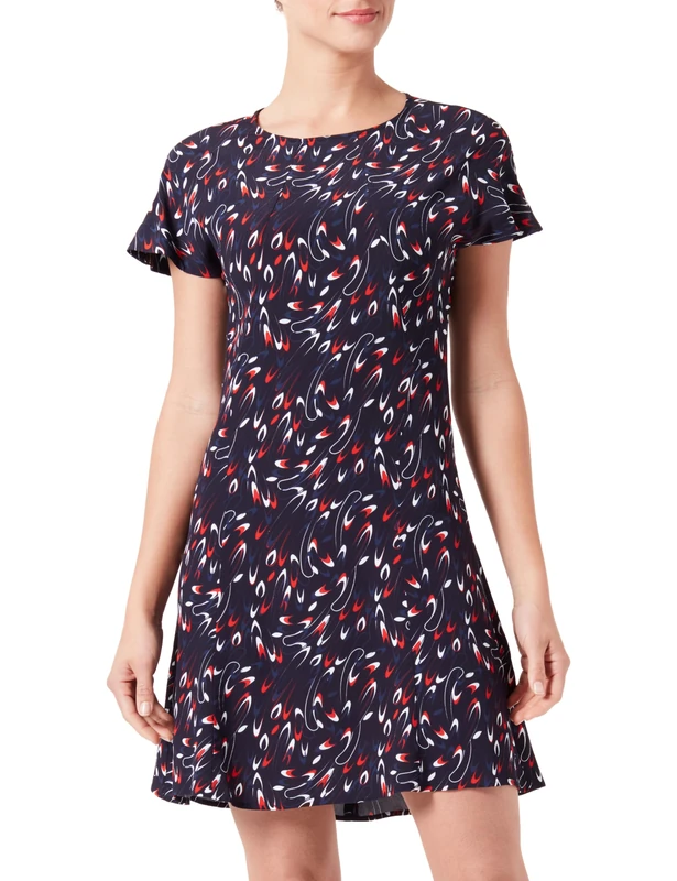 Tommy Hilfiger Women's Small Ribbon F&F SS Short Dress Small Ribbon Print/Desert Sky 40