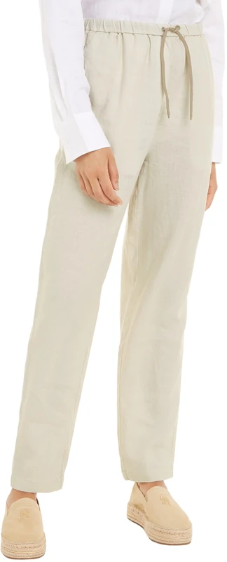Tommy Hilfiger Women's Casual Linen Taper Pull ON Pant Light Beige 44