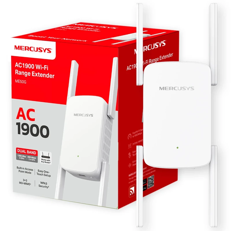 MERCUSYS ME50G AC1900Mbps WiFi Extender Booster, Internet Booster, Ethernet Port, EasyMesh, High-Gain Antennas, Access Point, Repeater, TP-Link Extender,App Control Easy Setup,UK Plug