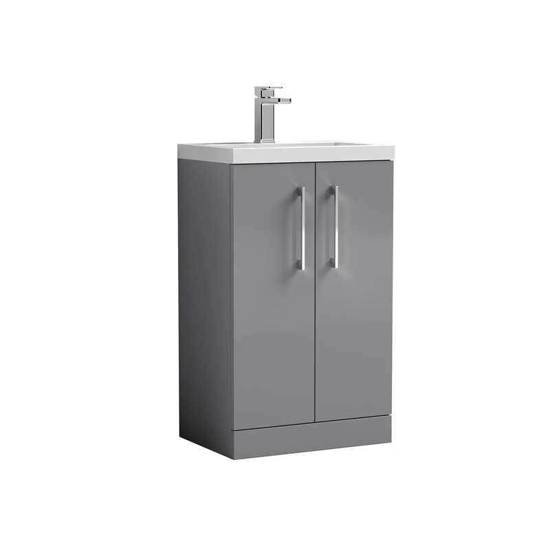 nuie PAL030E Arno Floor Standing 2 Door Vanity Unit & Ceramic Basin, 500mm, Satin Grey