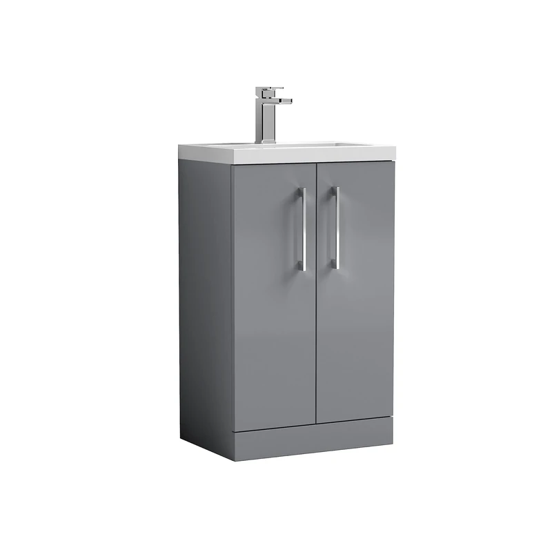 nuie PAL030 Arno Floor Standing 2 Door Vanity Unit & Polymarble Basin, 500mm, Satin Grey