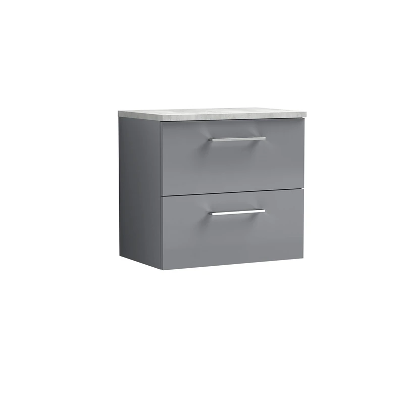 nuie ARN2224LBG Arno Wall Hung 2 Drawer Vanity Unit & Laminate Top, 600mm, Satin Bellato Grey