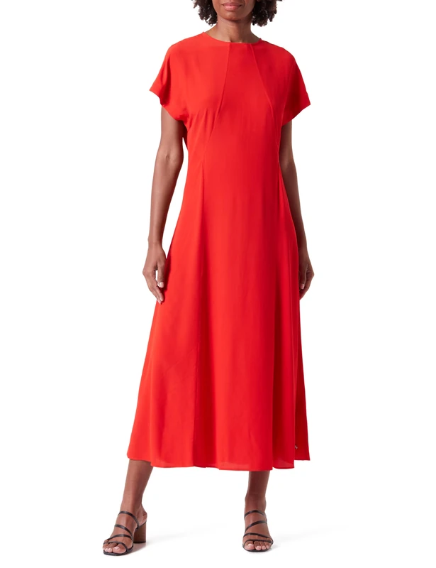 Tommy Hilfiger Women's Viscose Crepe SS Maxi Dress - Fierce Red