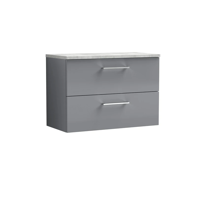 nuie ARN2226LBG Arno Wall Hung 2 Drawer Vanity Unit & Laminate Worktop, 800mm, Satin Bellato Grey