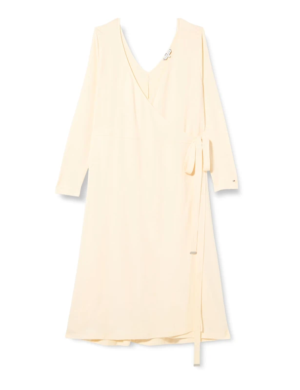 Tommy Hilfiger Women Dress Smooth Lines Wrap Midi Long-Sleeve, White (Calico), 48