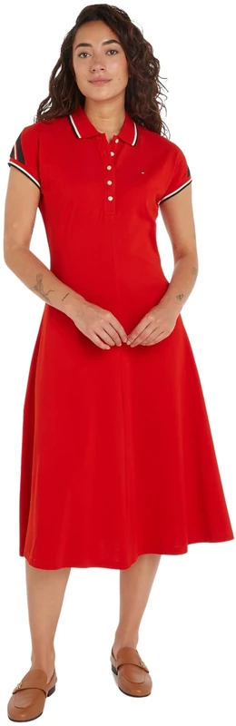 Tommy Hilfiger Women's F&F STP SLV Knee Polo Dress Fierce Red XS