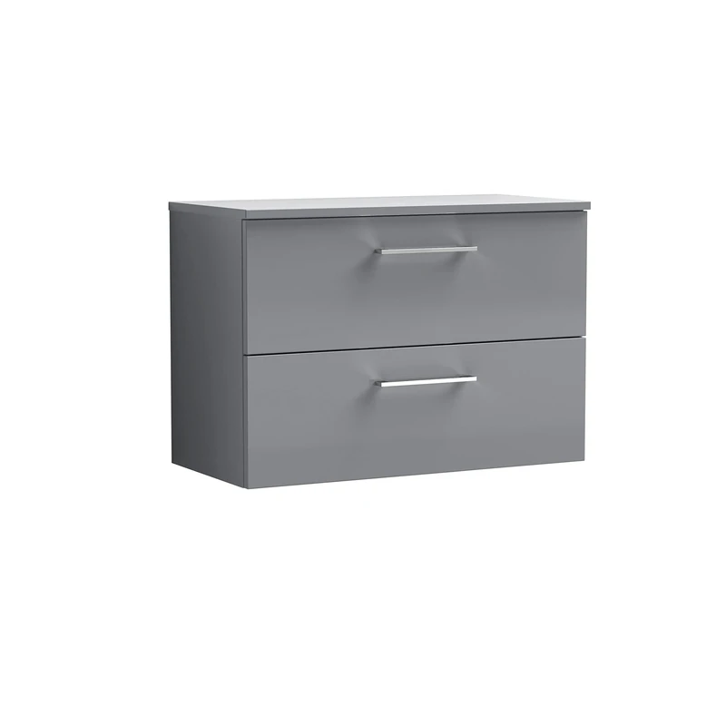 nuie ARN2226W Arno Wall Hung 2 Drawer Vanity Unit & Worktop, 800mm, Satin Grey