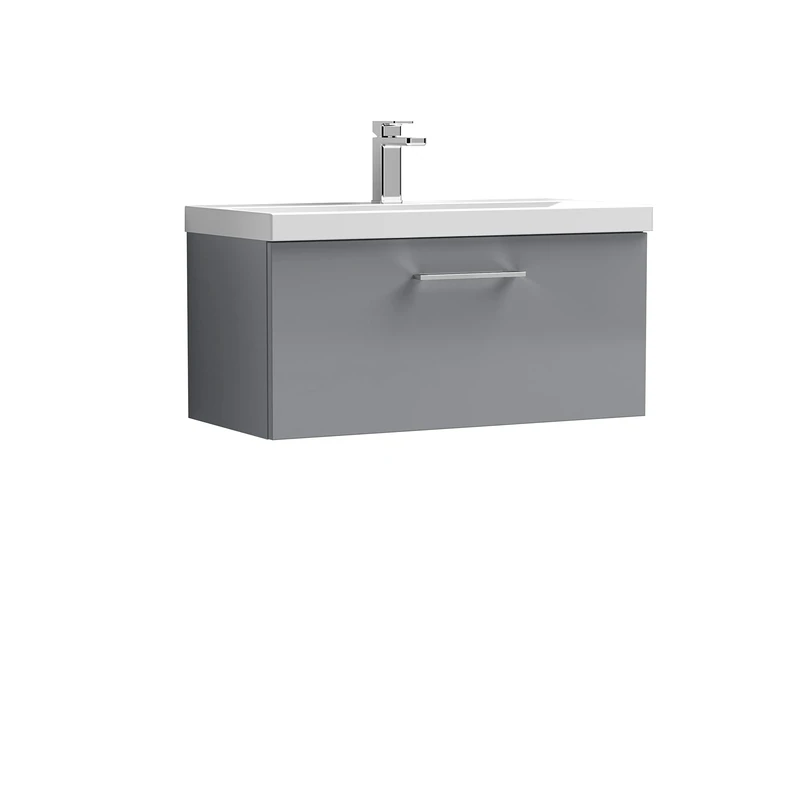 nuie ARN2225A Arno Wall Hung 1 Drawer Vanity Unit & Mid-Edge Ceramic Basin, 800mm, Satin Grey