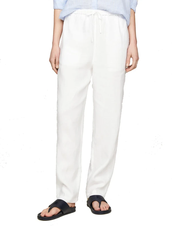 Tommy Hilfiger Women's Casual Linen Taper Pull ON Pant Th Optic White 42