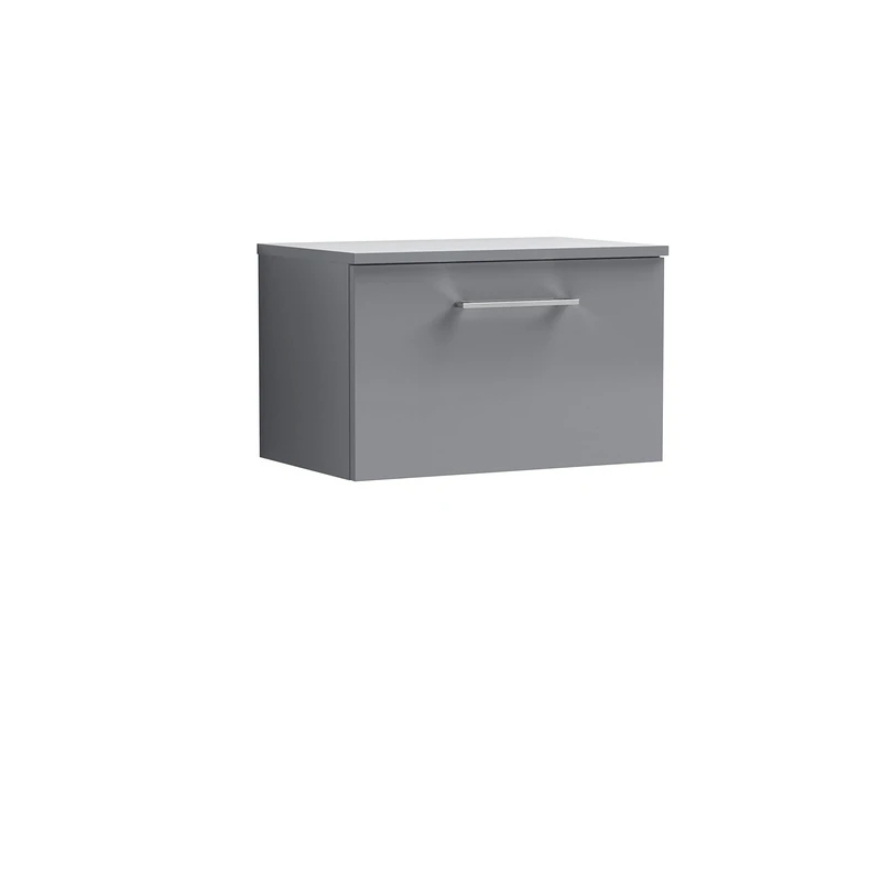 nuie ARN2222W Arno Wall Hung 1 Drawer Vanity Unit & Worktop, 600mm, Satin Grey