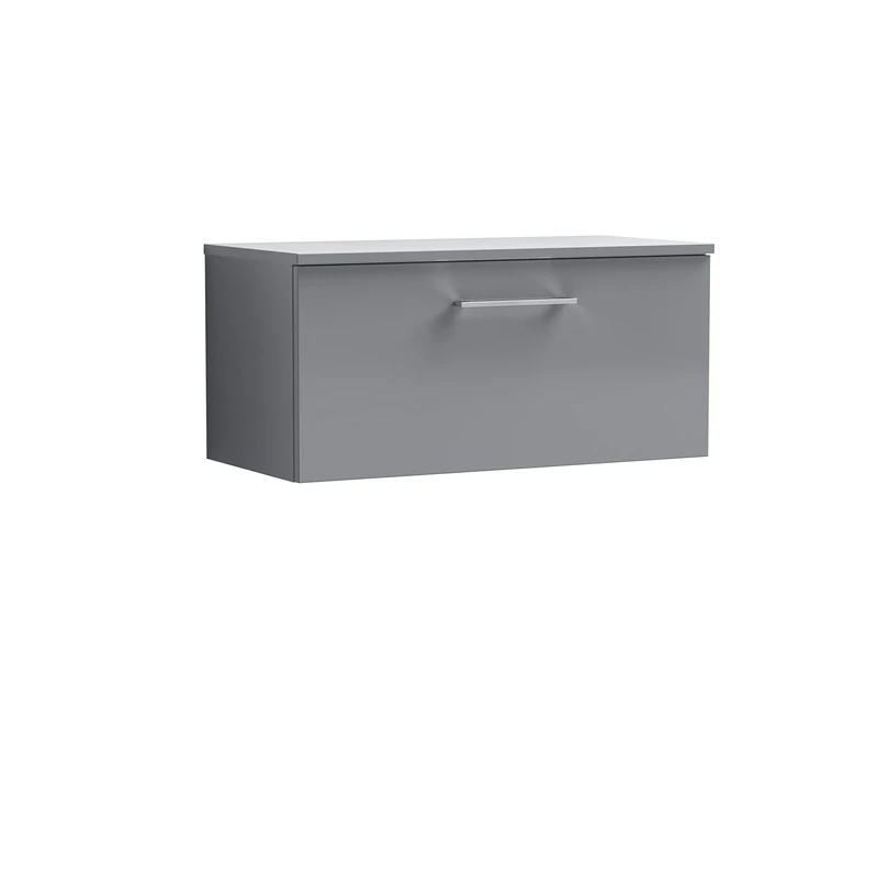 nuie ARN2225W Arno Wall Hung 1 Drawer Vanity Unit & Worktop, 800mm, Satin Grey