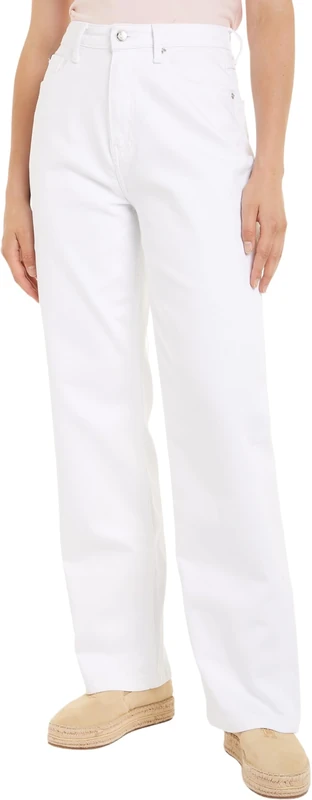 Tommy Hilfiger Women Jeans Relaxed Straight High Waist, White (Th Optic White), 27W/32L