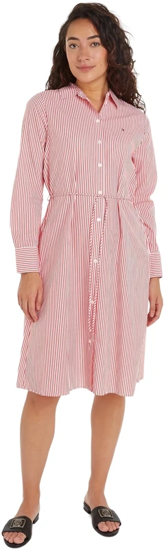 Tommy Hilfiger Women Essential Shirt Dress Knee Length, Red (Ithaka STP/Fierce Red), 42