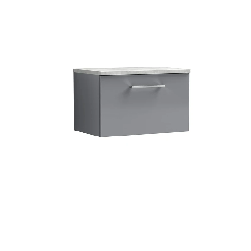 nuie ARN2222LBG Arno Wall Hung 1 Drawer Vanity Unit & Laminate Top, 600mm, Satin Bellato Grey