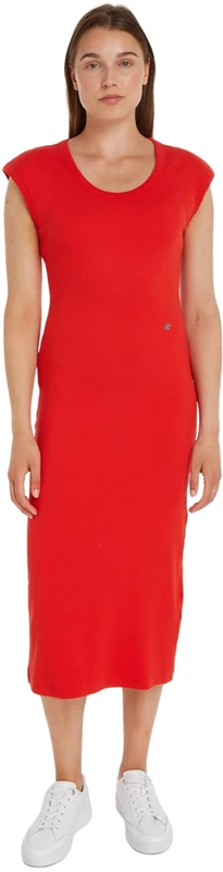 Tommy Hilfiger Women's Slim Rib DRS MIDI Cap Sleeve Fierce Red L