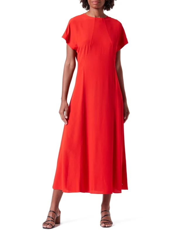Tommy Hilfiger Women's Viscose Crepe SS Maxi Dress Fierce Red 40