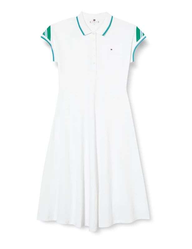 Tommy Hilfiger Women's F&F STP SLV Knee Polo Dress Th Optic White XXS